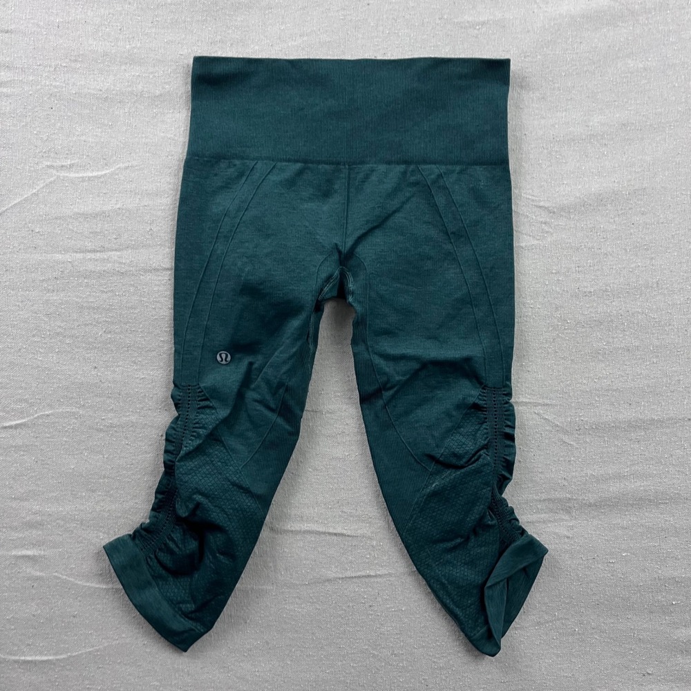 Lululemon In The Flow Crop II Leggings Dark Forest Green Ruched Seamless Mens 4‎